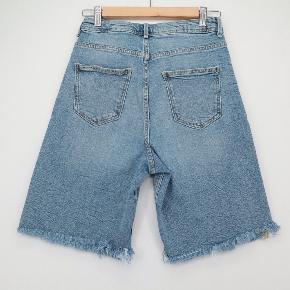 ZARA Sz 2 Denim Jean Shorts Cut Off Frayed Bermuda High Rise 9" Inseam Womens